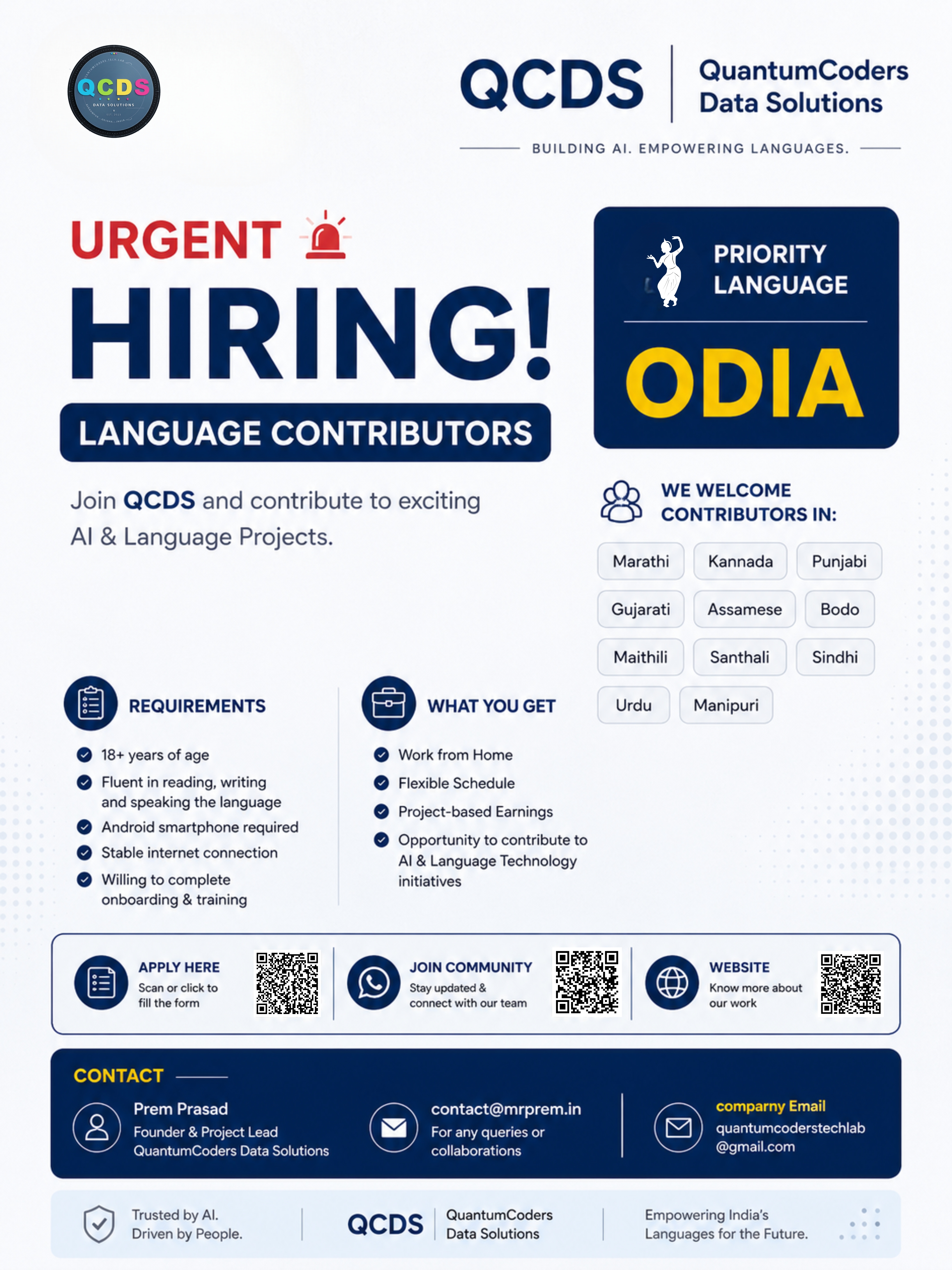 QuantumCoders & Karya AI Contributor Recruitment Poster